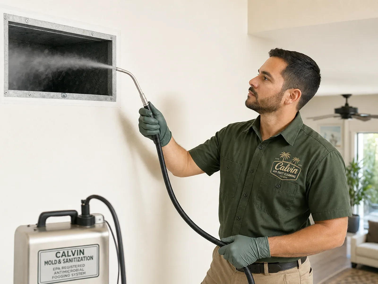 Technician sanitizing air ducts in New Orleans