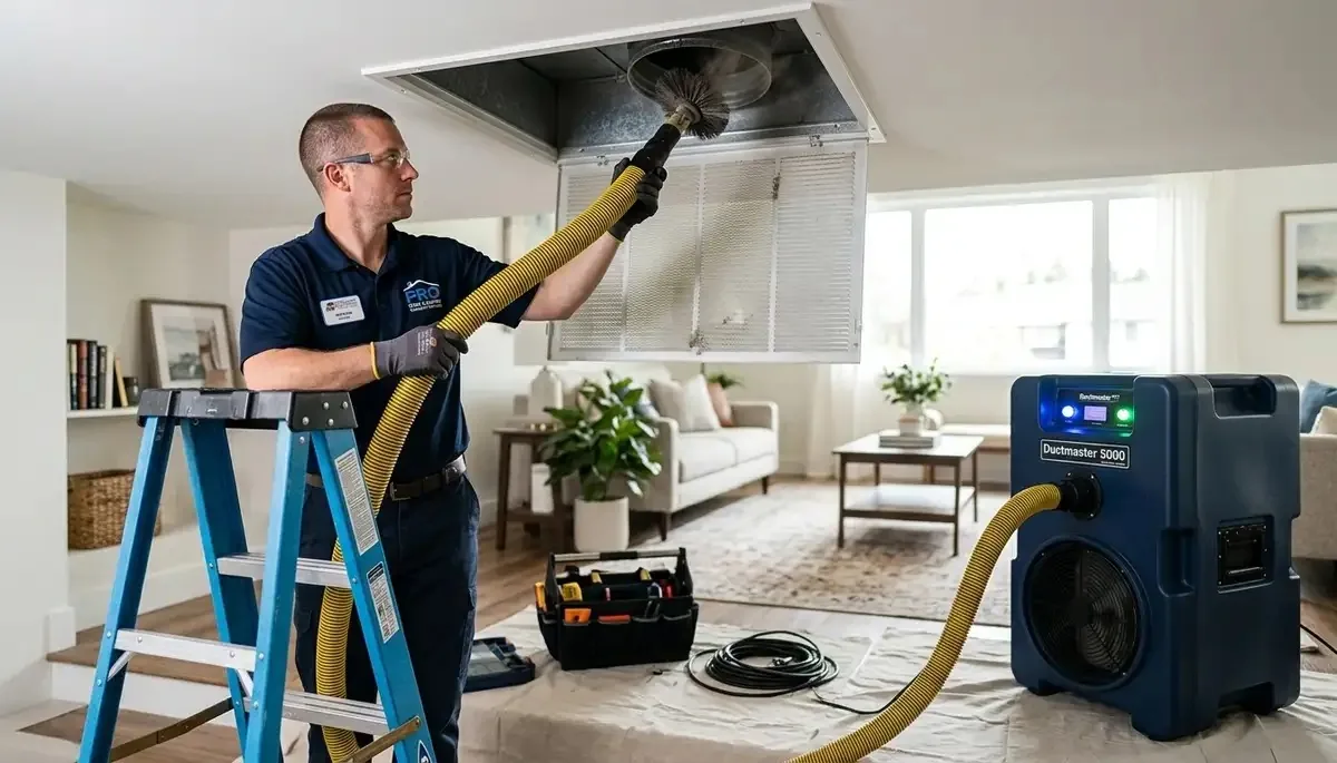Technician cleaning air ducts with professional equipment in New Orleans