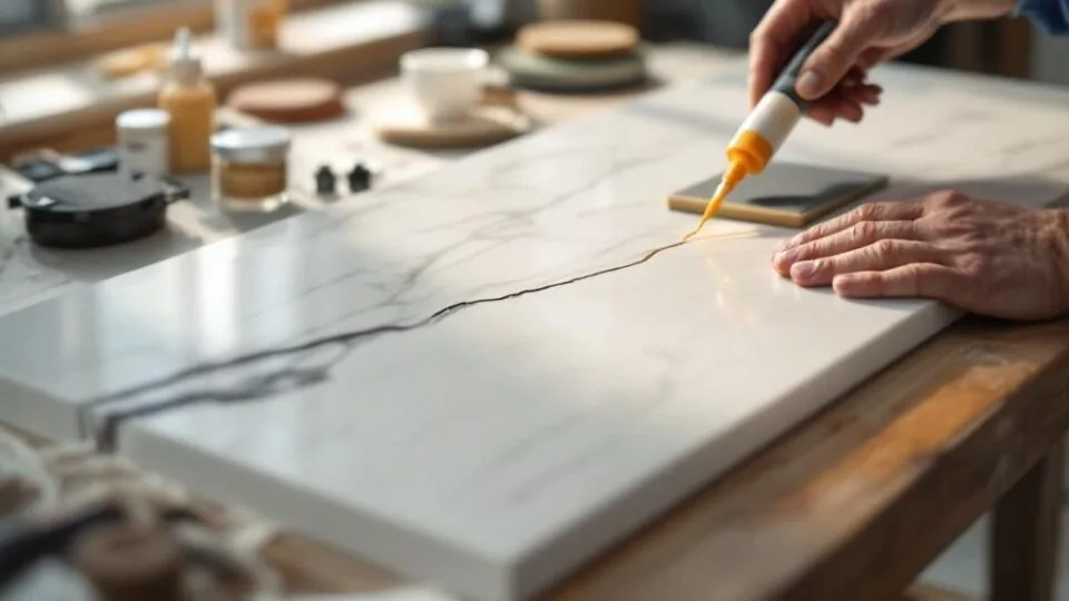 Craftsman repairing a marble crack in New Orleans