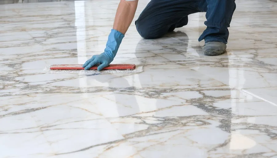 Craftsman sealing a marble floor in New Orleans