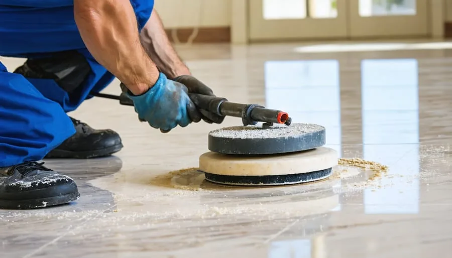 Craftsman polishing a marble floor in New Orleans