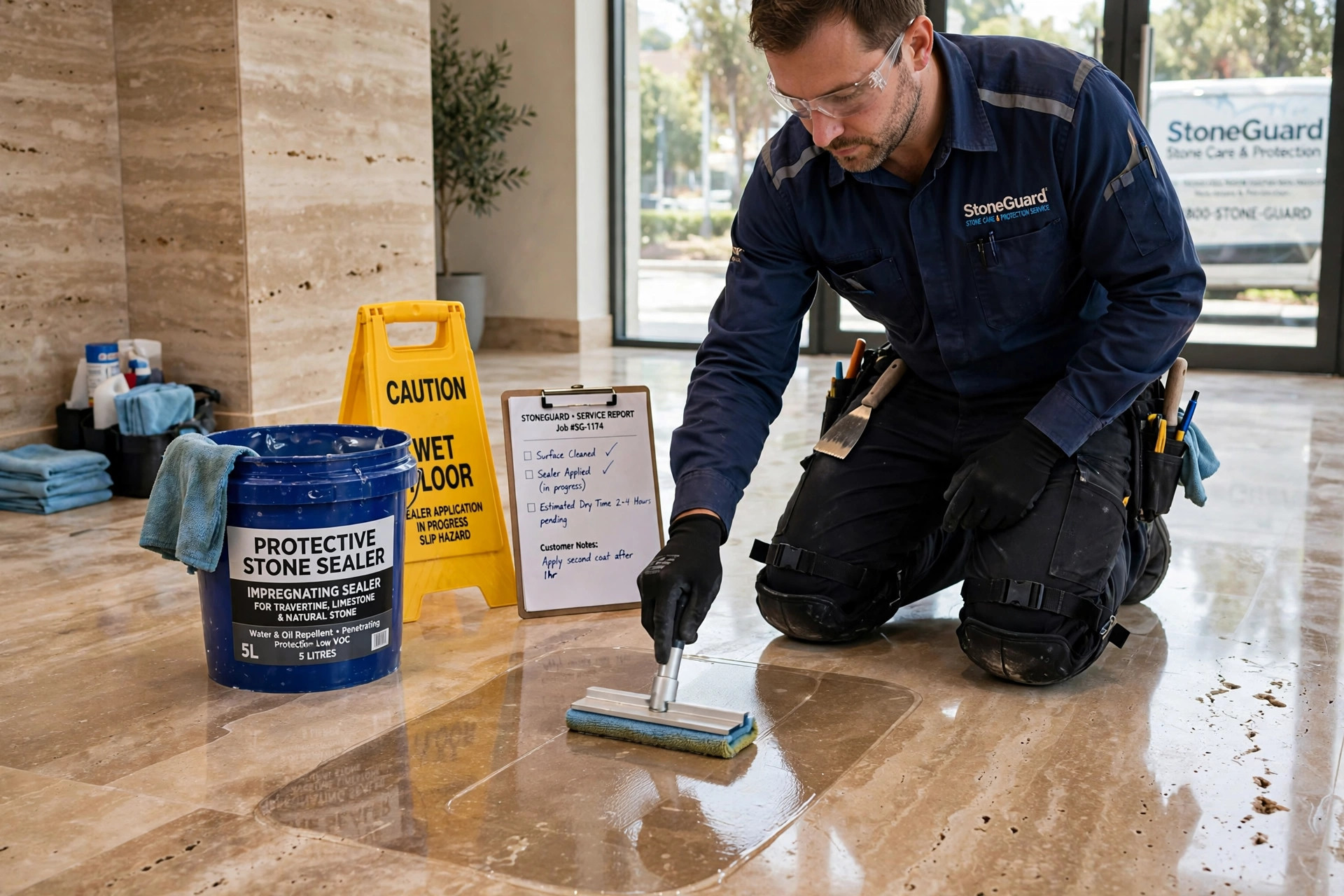 Polished and sealed marble floor