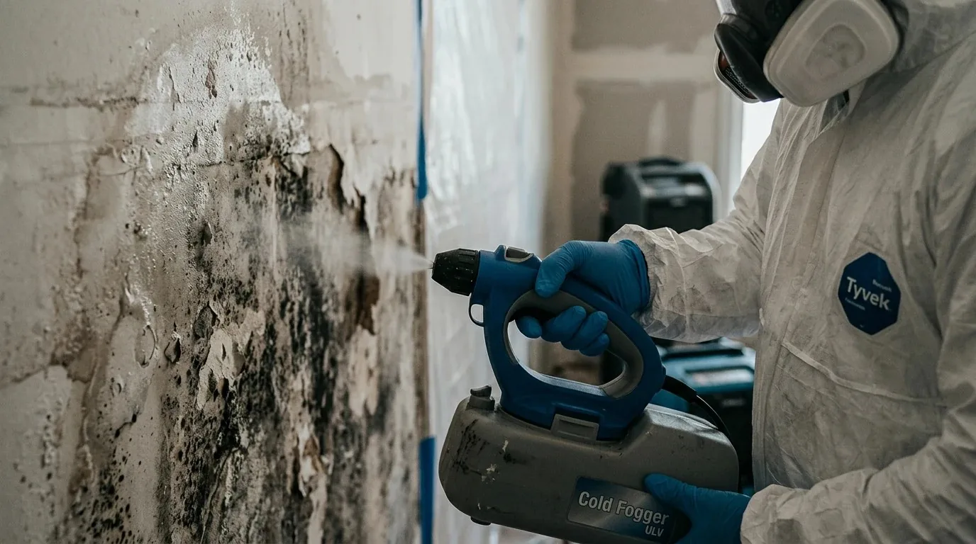 Technician applying antimicrobial mold treatment in New Orleans