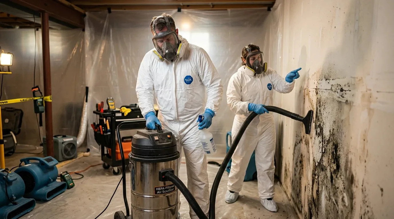 Technicians performing HEPA mold remediation in New Orleans