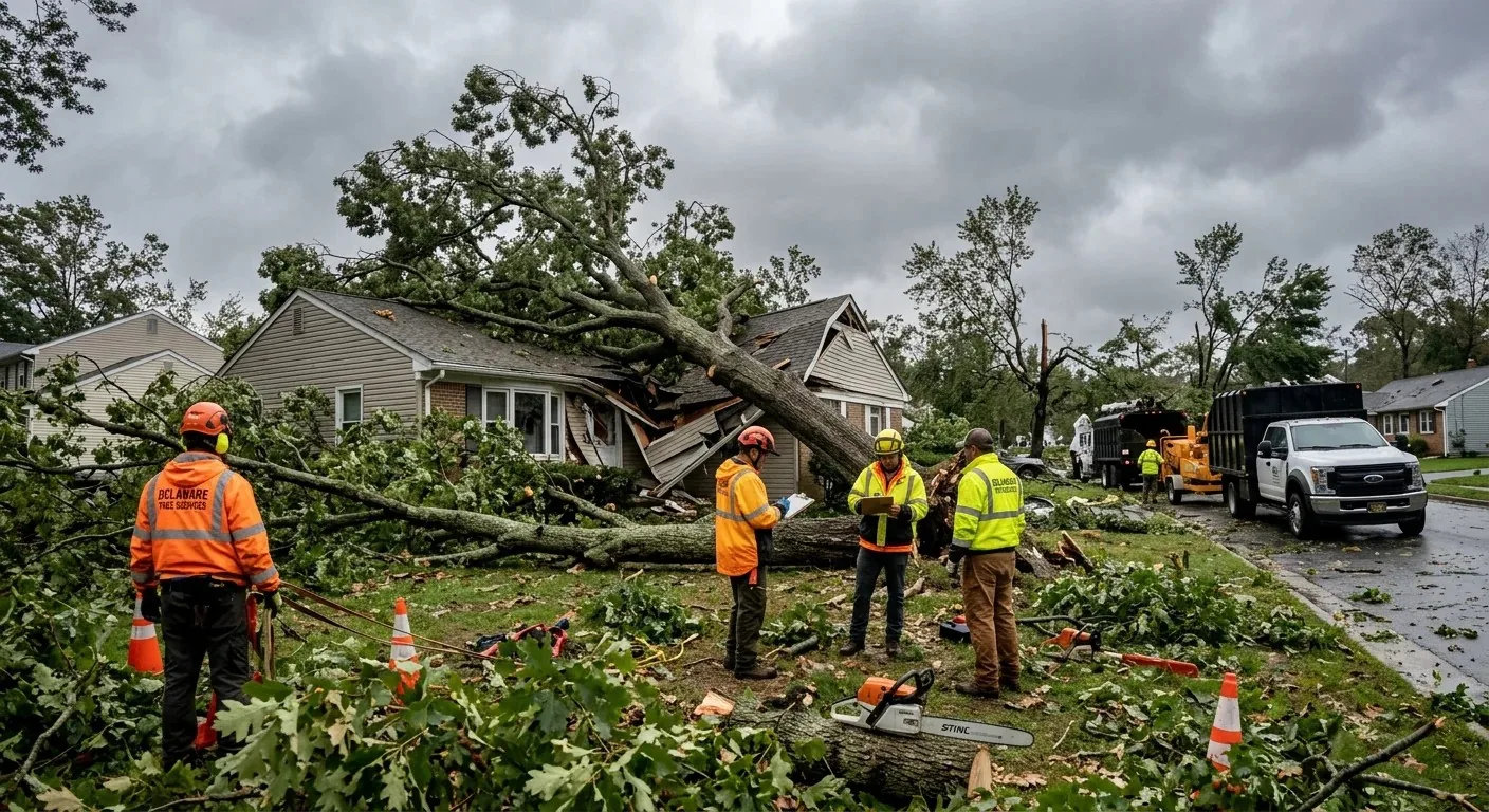 Crew clearing storm debris at a New Orleans home
