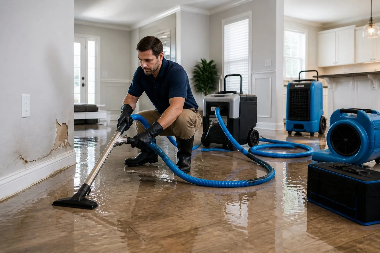 Technician extracting water from a flooded New Orleans home